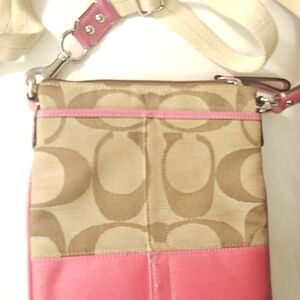 Vintage Coach Signature Pink and Tan Crossbody Bag